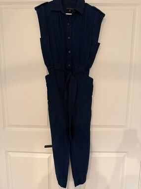 Banana Republic Dark Navy Sleeveless Tie-Waist Jumpsuit